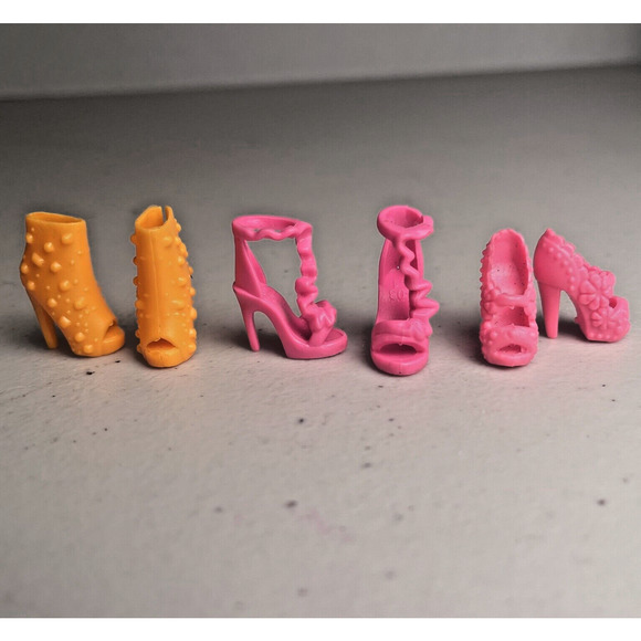 Barbie Doll Shoes Lot High Heels Platforms Pumps Pink & Neon Orange Fashion - Picture 2 of 9